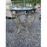 Decorative wrought iron garden table with marble top {98cm H x 87cm Dia.}