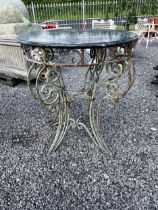 Decorative wrought iron garden table with marble top {98cm H x 87cm Dia.}