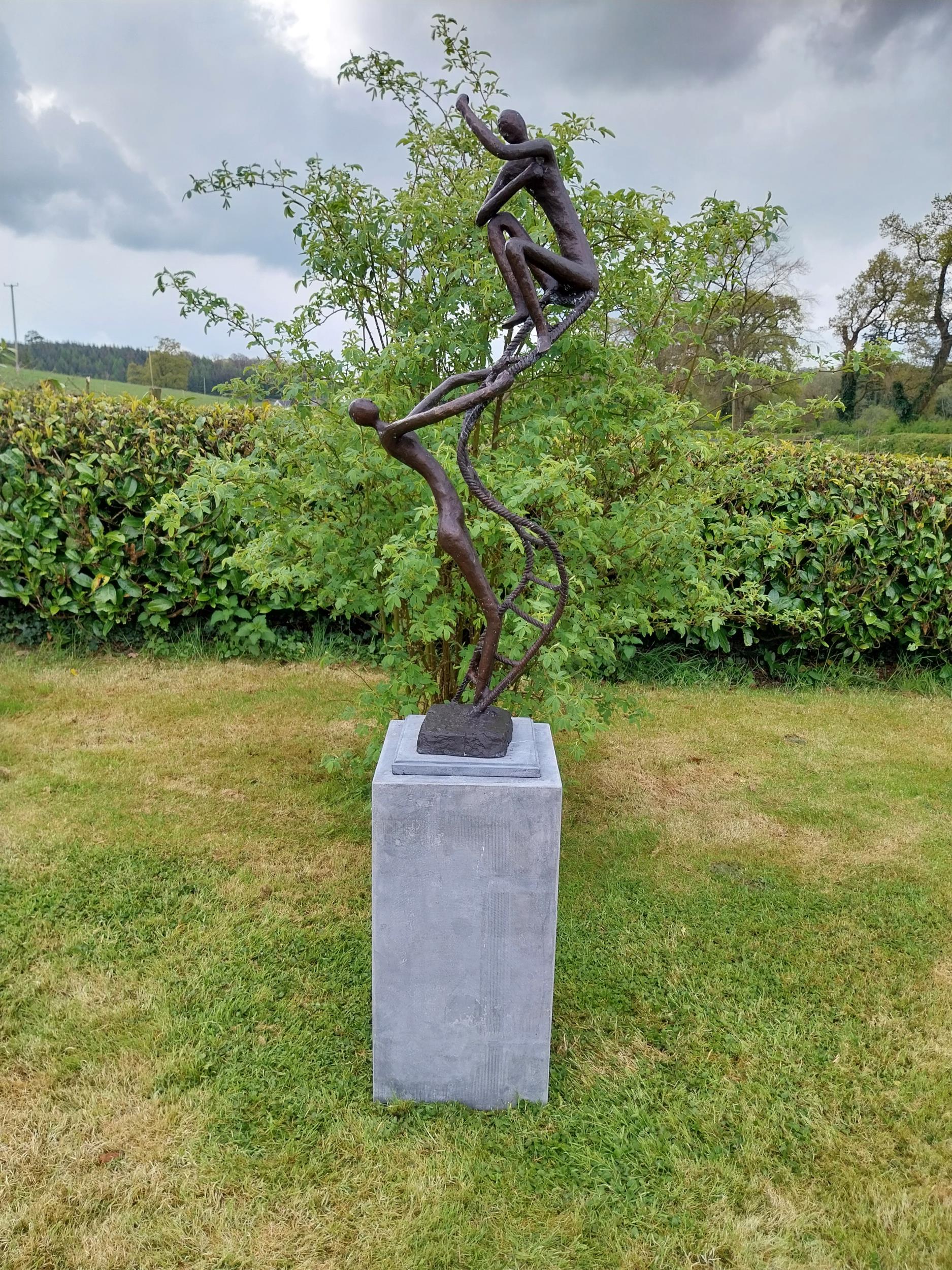 Exceptional quality contemporary bronze sculpture 'The Rope Climbing Acrobats' raised on slate - Image 2 of 7