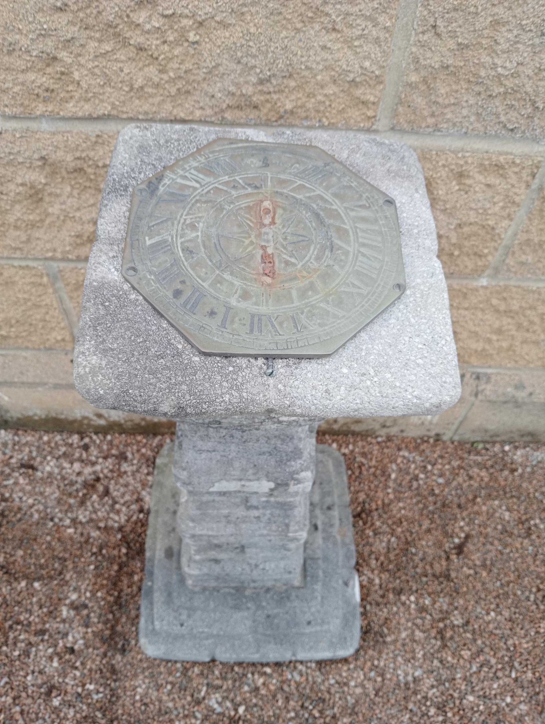 Stone sundial {H 82cm x W 36cm x D 36cm }. (NOT AVAILABLE TO VIEW IN PERSON) - Image 2 of 2