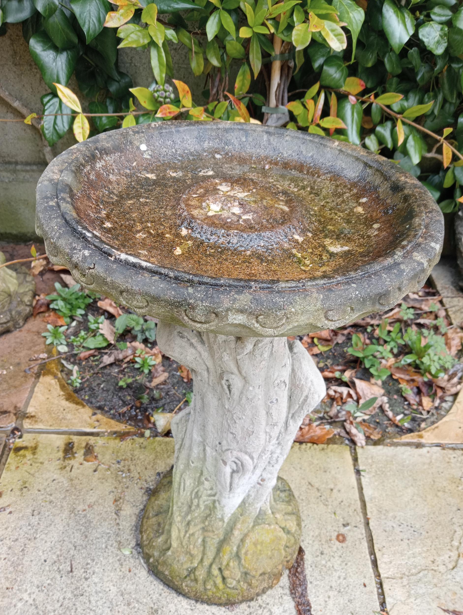 Composition stone tree trunk circular bird bath {H 57cm x Dia 35cm }. (NOT AVAILABLE TO VIEW IN - Image 2 of 3