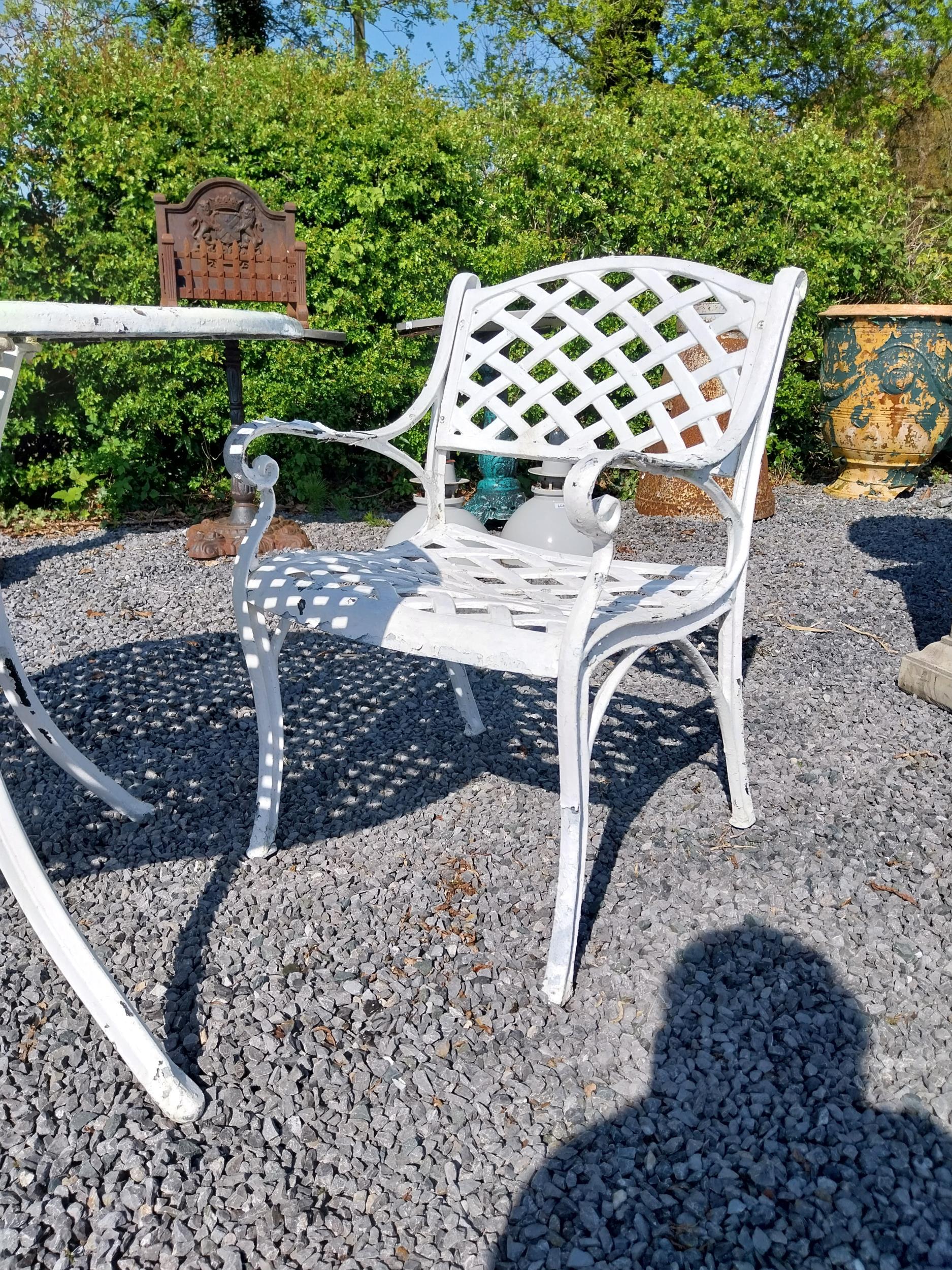 Cast aluminium garden table with two matching armchairs {Tbl. 76 cm H x 160 cm Dia. and Chairs 81 cm - Image 2 of 5