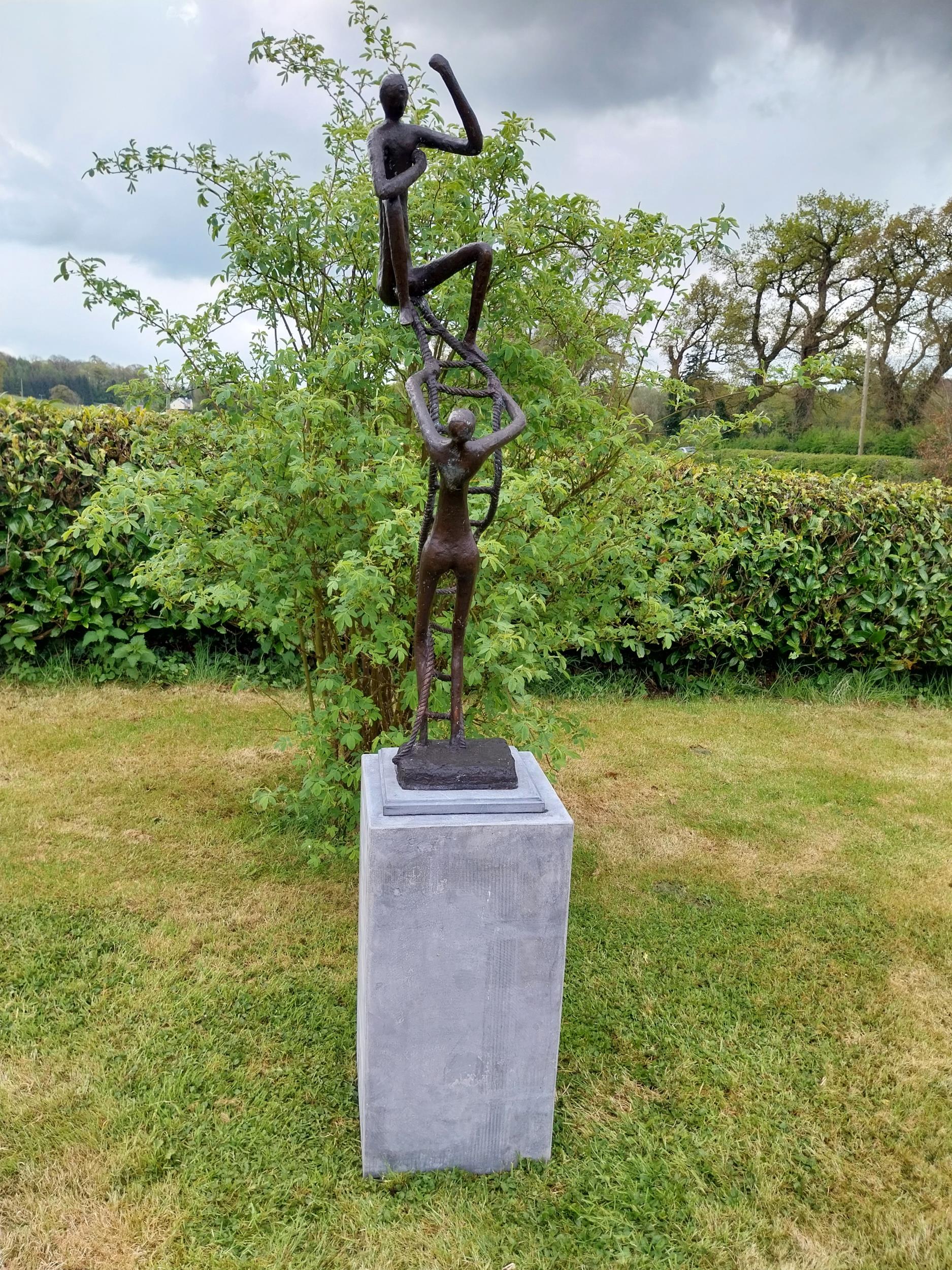 Exceptional quality contemporary bronze sculpture 'The Rope Climbing Acrobats' raised on slate - Image 7 of 7