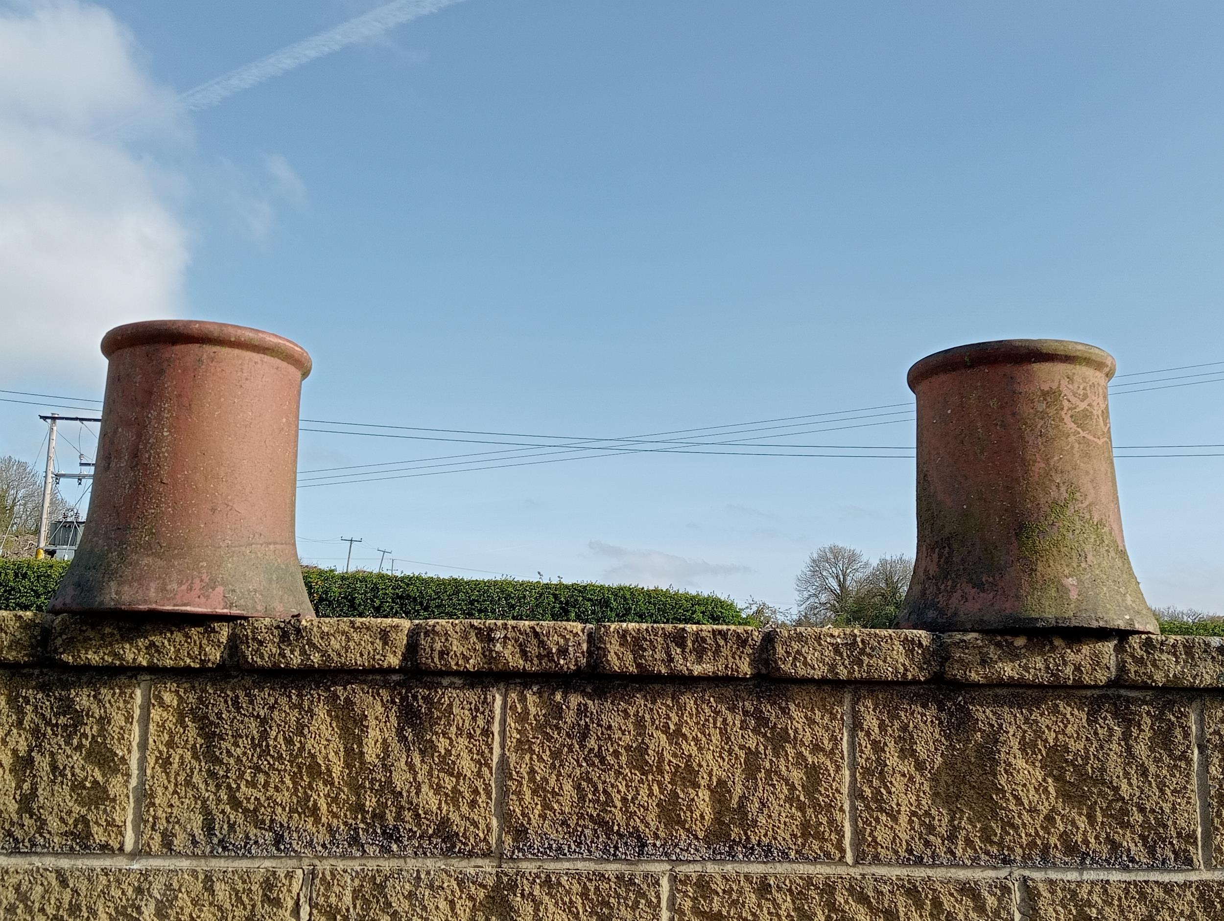 Pair of round terracotta chimney pots {H 38cm x Dia 30cm }. (NOT AVAILABLE TO VIEW IN PERSON) - Image 2 of 3