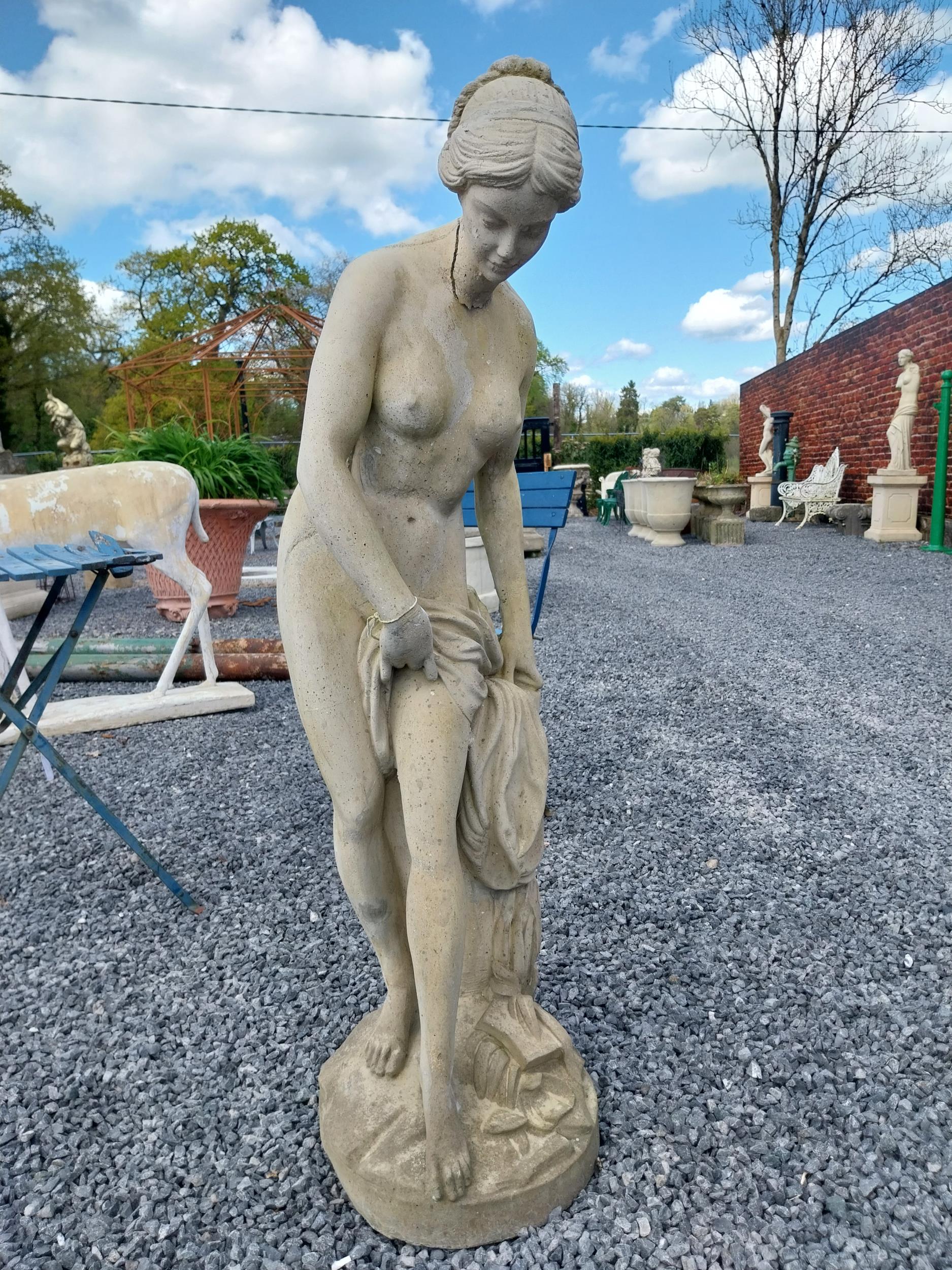 Good quality moulded stone statue of a Grecian Lady raised on square pedestal {Overall 190 cm H x 47 - Image 2 of 6