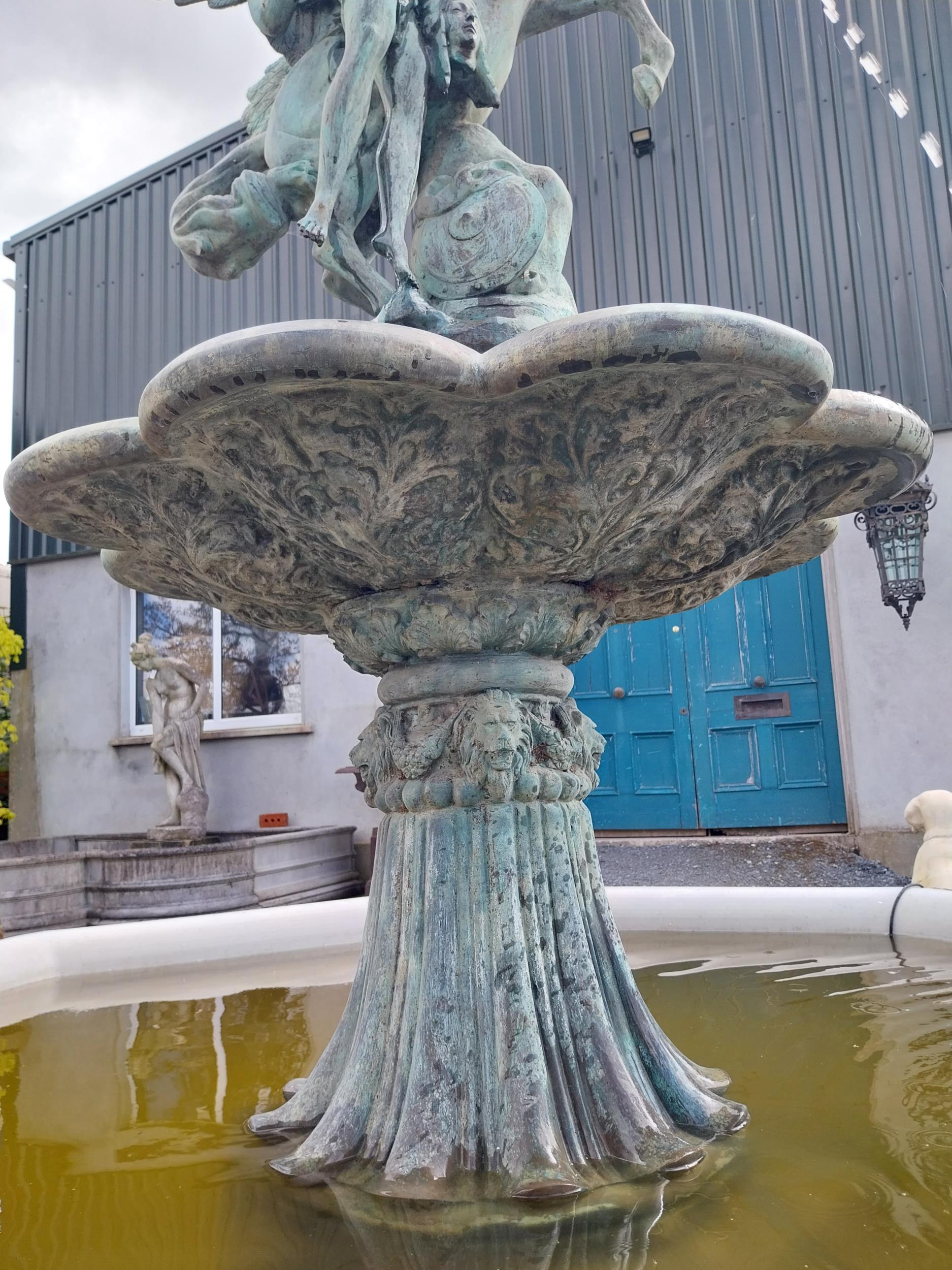 Exceptional quality bronze fountain depicting Mercury mounted Pegasus complete with moulded stone - Image 6 of 8