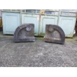 Pair of 19th C. carved limestone pier caps {52 cm H x 58 cm W x 40 cm D}.