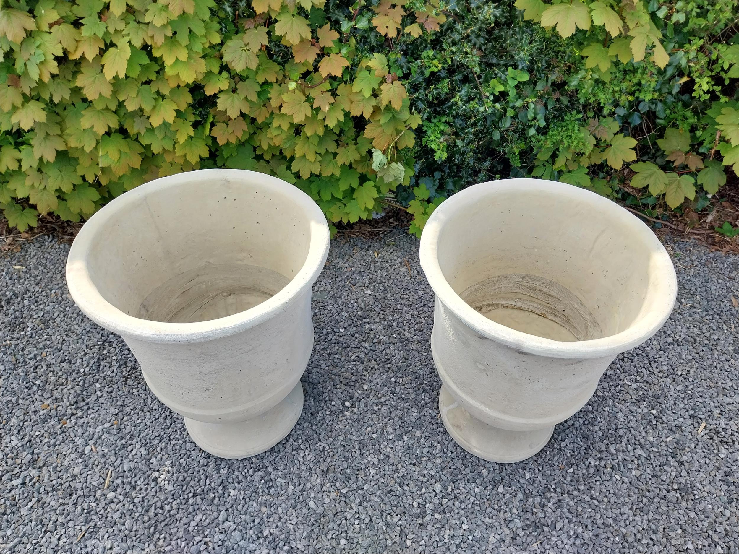 Pair of moulded sandstone circular urns {74 cm H x 59 cm Dia.}. - Image 4 of 8