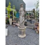 Early 20th C. moulded stone statue of a Grecian lady {117 cm H x 43 cm W x 27 cm D}.