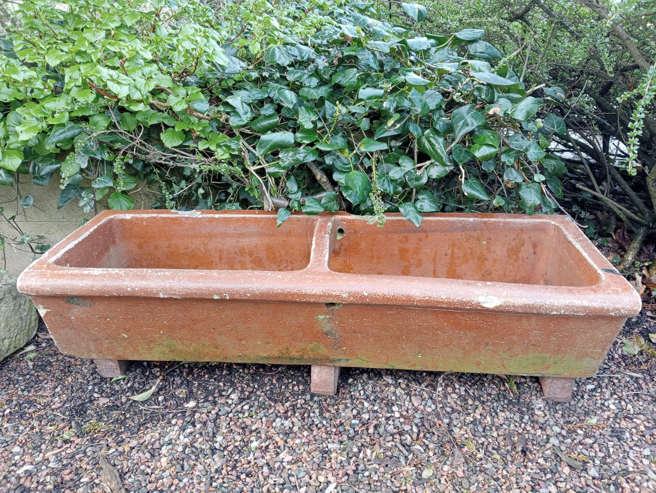 Salt glazed double planter {H 26cm x W 120cm x D 40cm }. (NOT AVAILABLE TO VIEW IN PERSON)