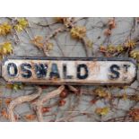 Cast iron Street sign Oswald St {H 18cm x W 85cm }. (NOT AVAILABLE TO VIEW IN PERSON)