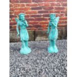 Pair of cast iron figures of Fairies {47 cm x 18 cm W x 31 cm D}.