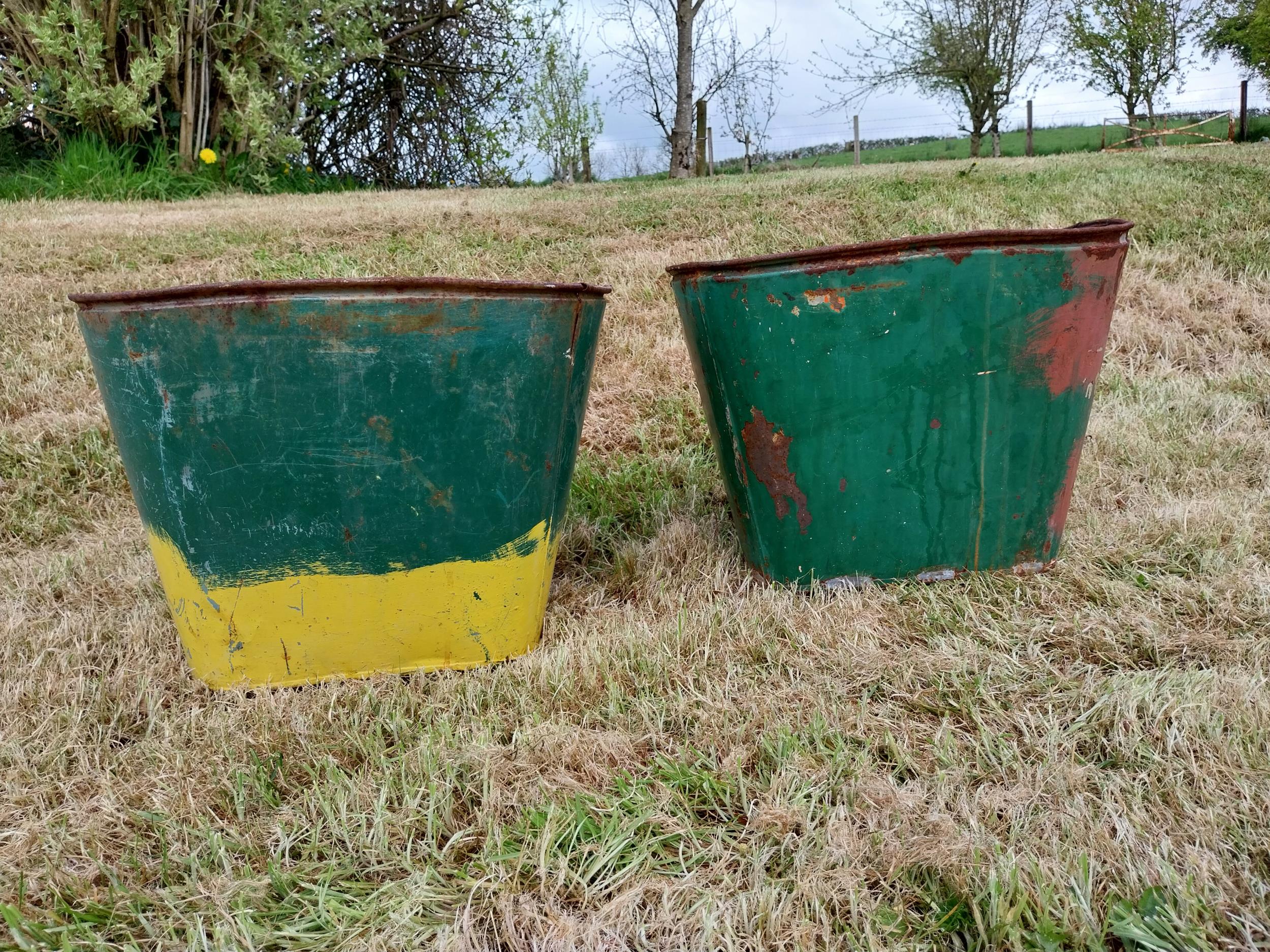 Pair of 20th C tin garden planters {31 cm H x 34 cm W x 39 cm D}.