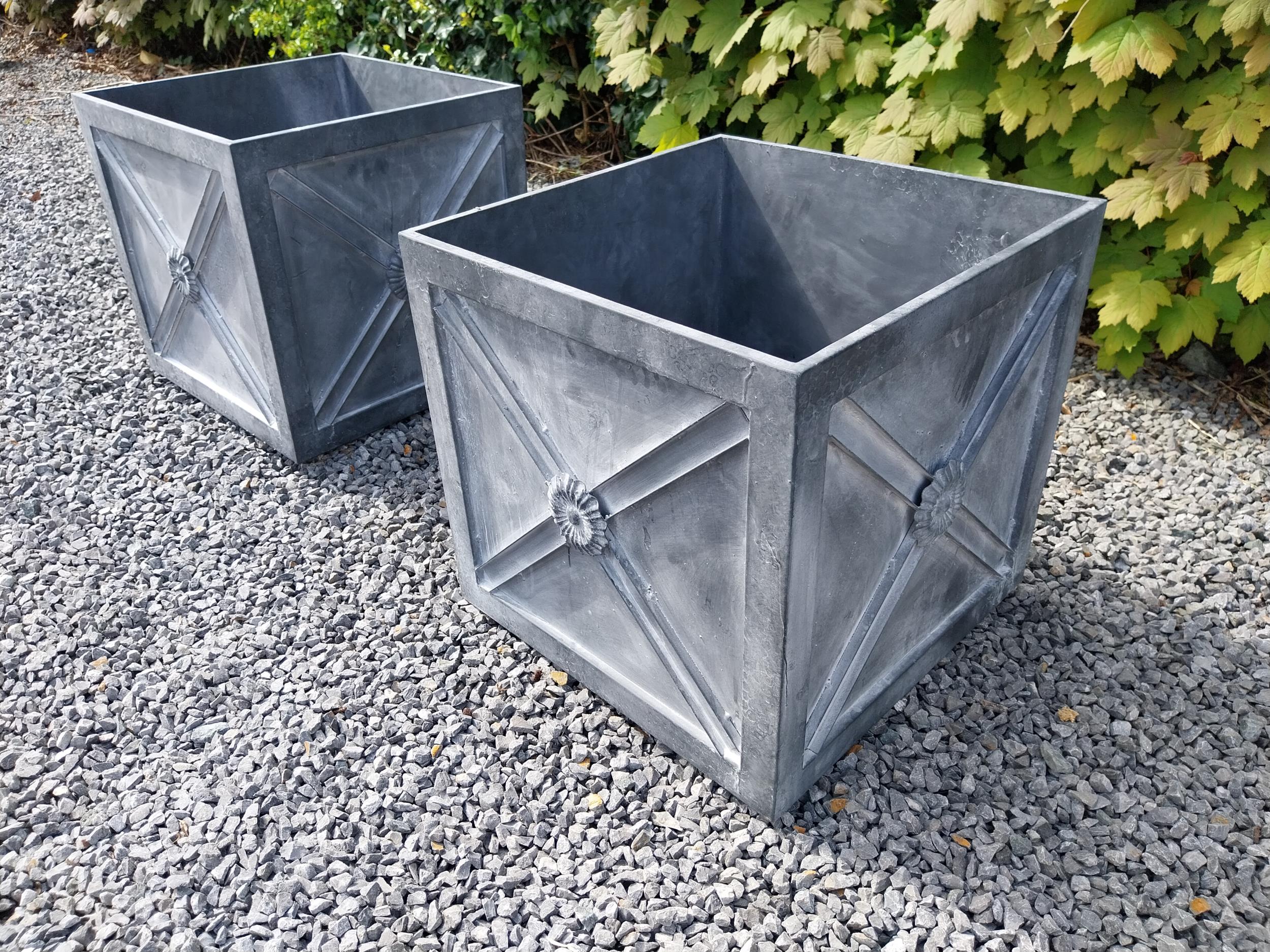 Pair of good quality metal square planters with lead effect in the Georgian style {45 cm H x 46 cm W - Image 4 of 5