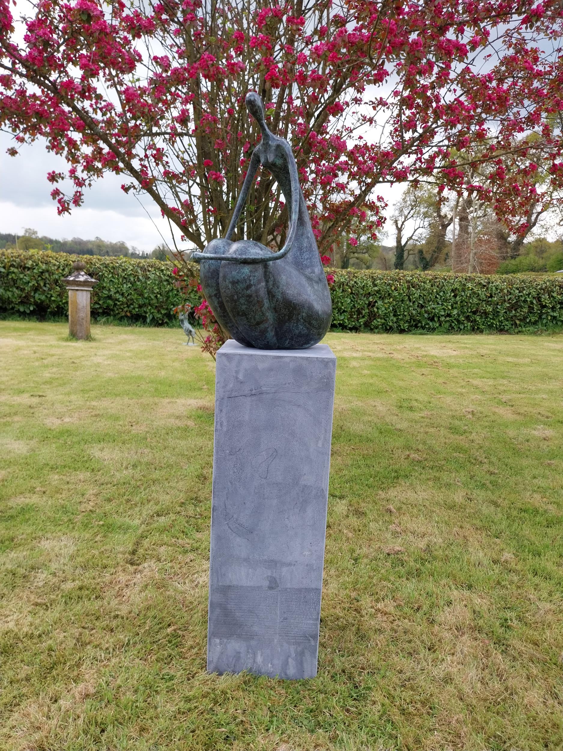 Exceptional quality contemporary bronze sculpture 'The Crouching Lady' raised on slate plinth { - Image 3 of 10