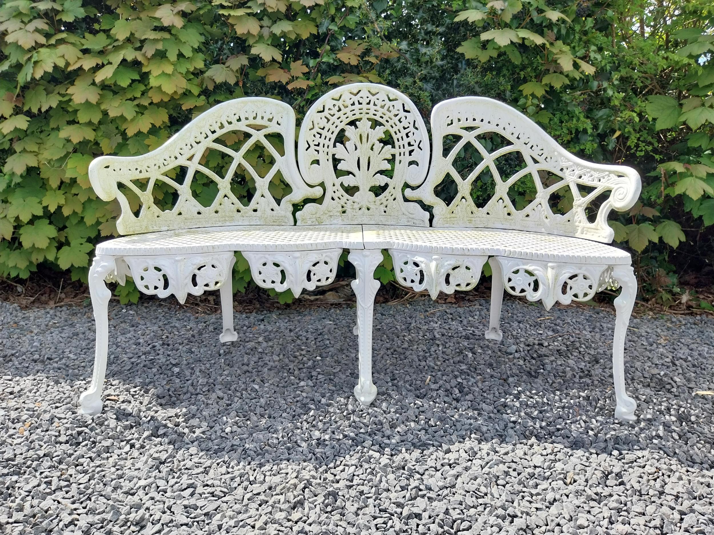 Cast aluminium three seater garden bench in the Coalbrookdale style {82 cm H x 133 cm W x 44 cm