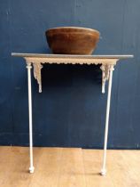 Cast iron washstand with marble effect top {H 84cm x W 67cmx D 49cm }. (NOT AVAILABLE TO VIEW IN