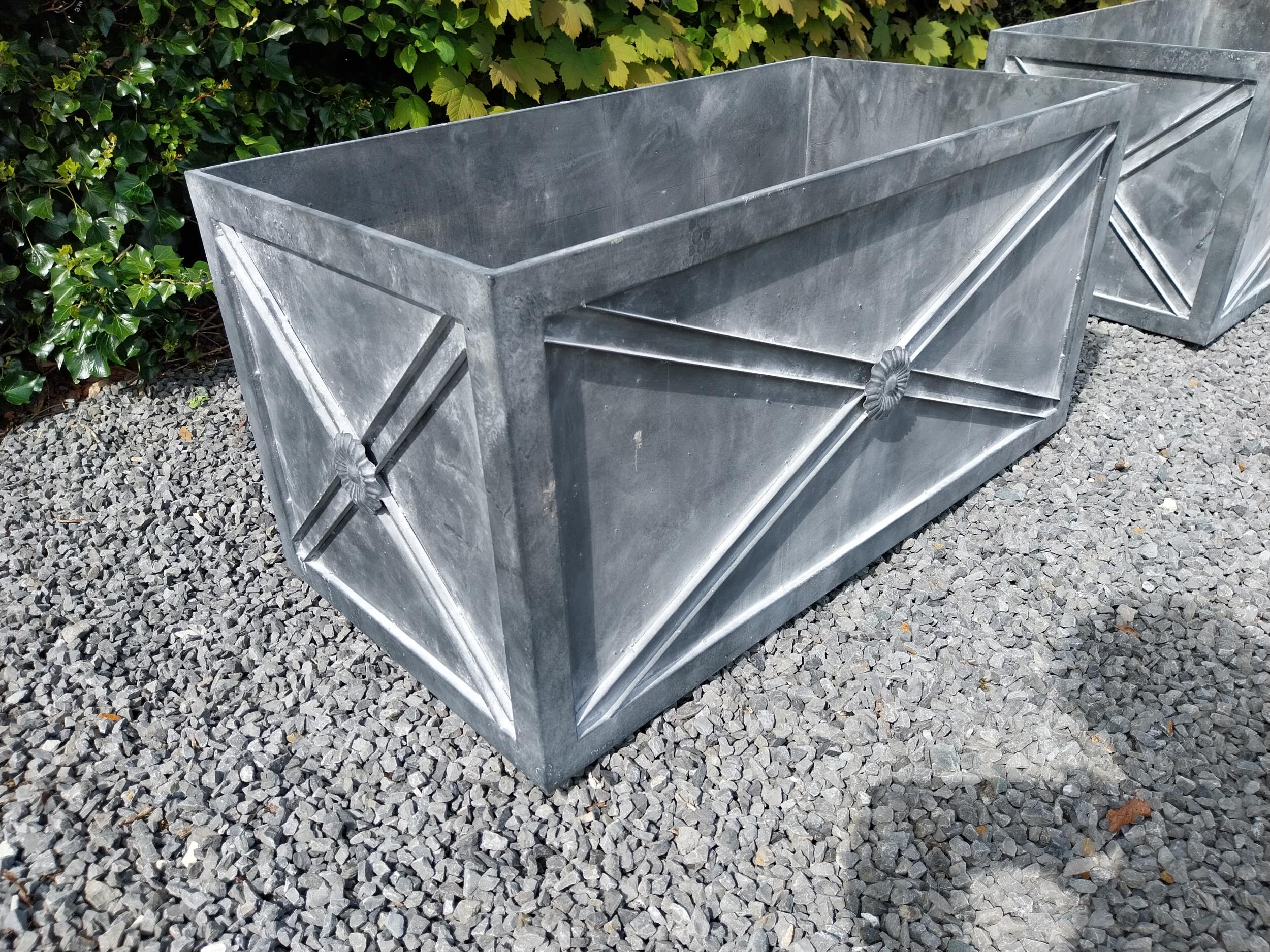 Pair of good quality metal rectangular planters with lead effect in the Georgian style {49 cm H x - Image 3 of 6