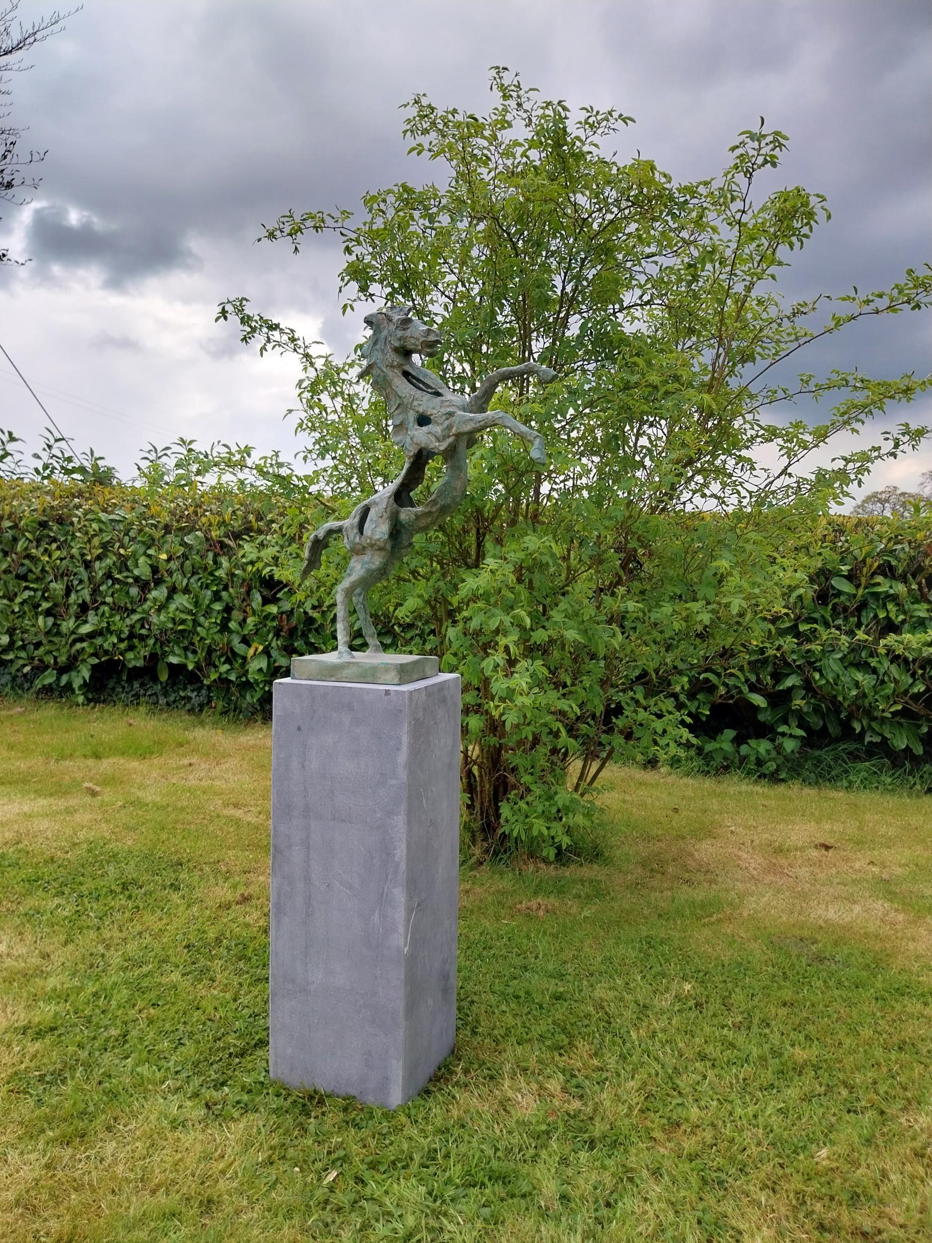 Exceptional quality contemporary bronze sculpture 'The Rearing Horse' raised on slate plinth { - Image 4 of 12