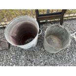 Two early 20th C. galvanised planters {53cm H x 60cm Dia. & 45cm H x 50cm Dia.}