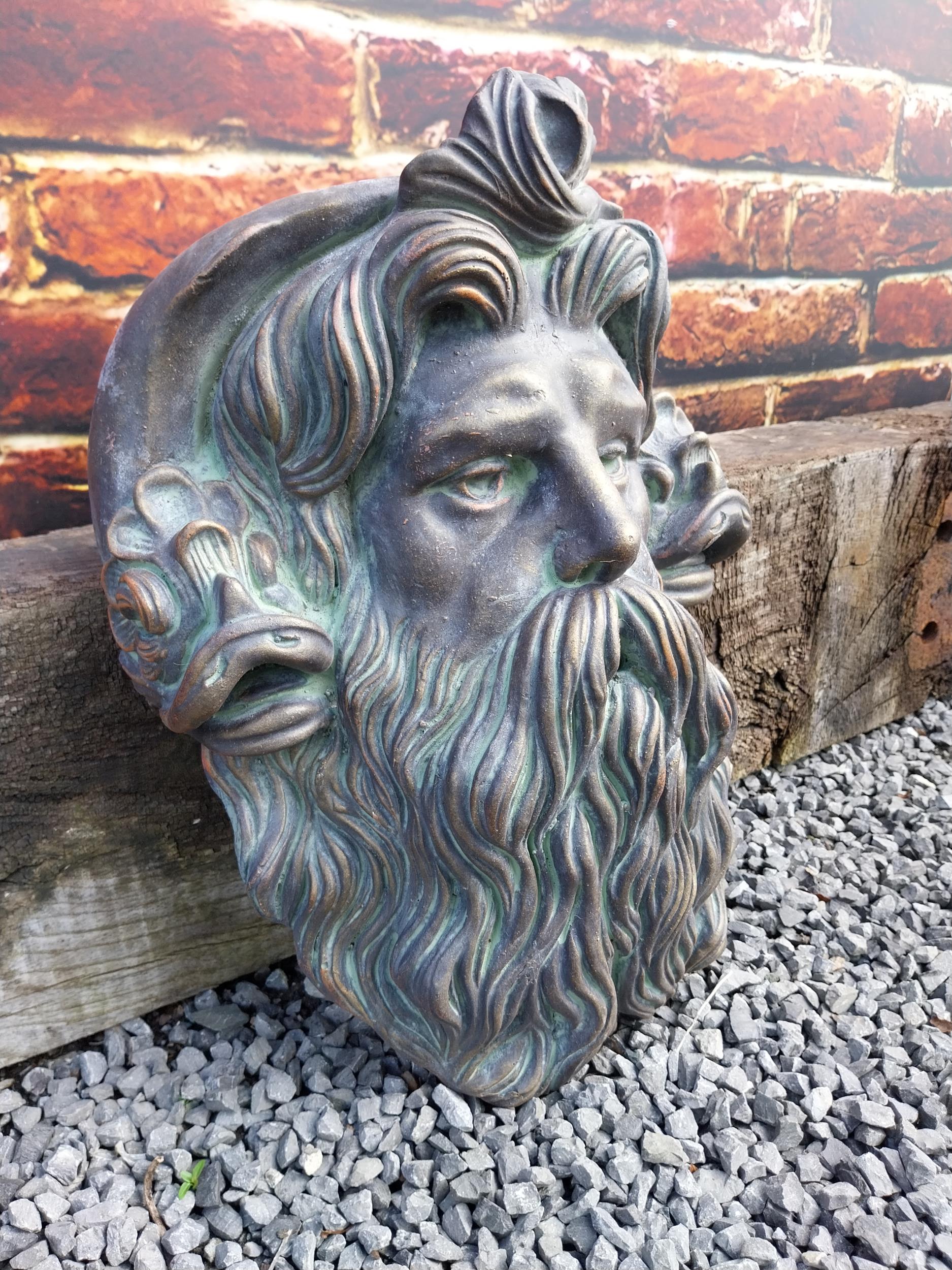 Painted terracotta wall fountain depicting a bearded Man {52 cm H x 38 cm W x 25 cm D}. - Image 3 of 3