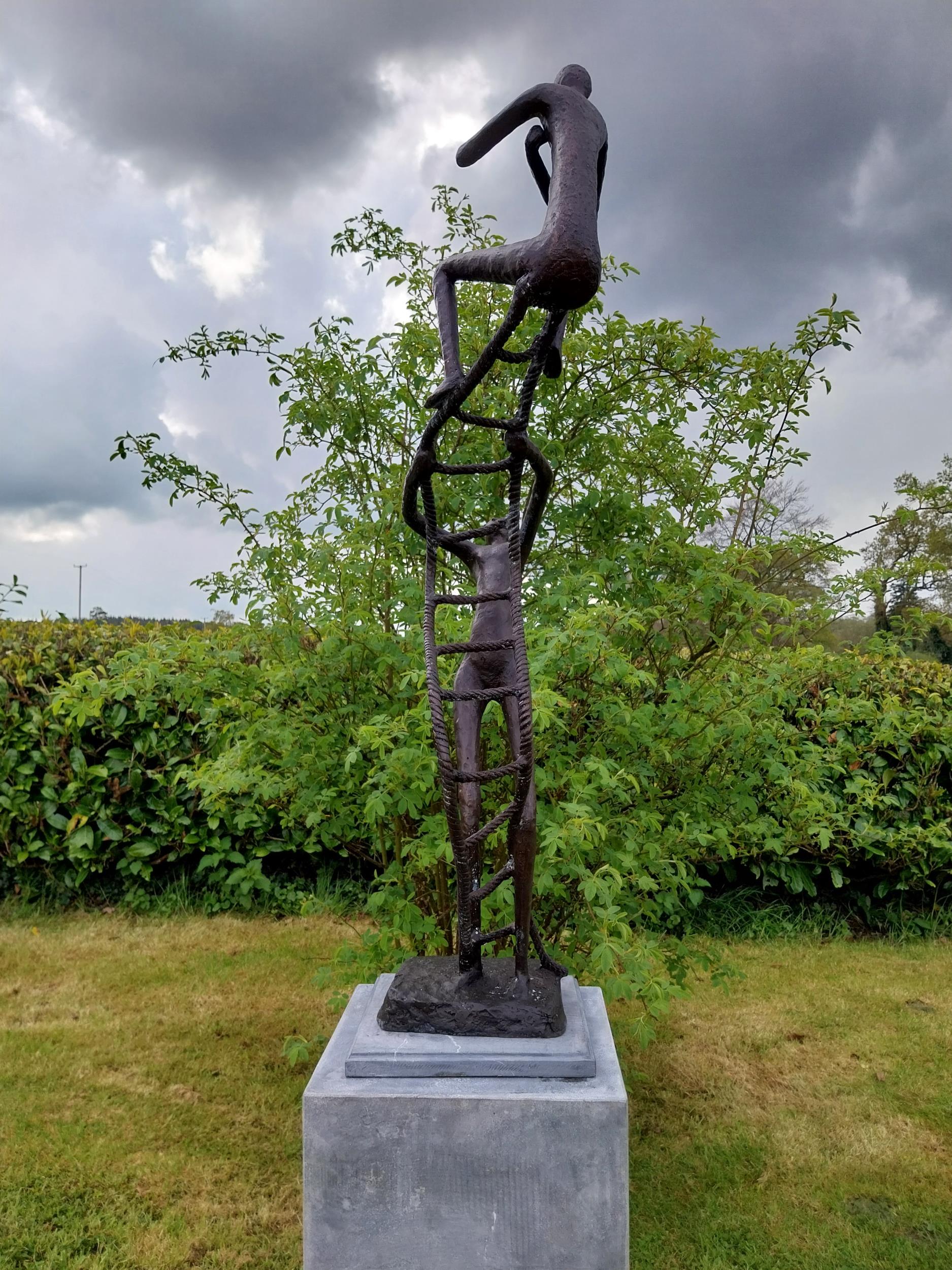 Exceptional quality contemporary bronze sculpture 'The Rope Climbing Acrobats' raised on slate - Image 6 of 7