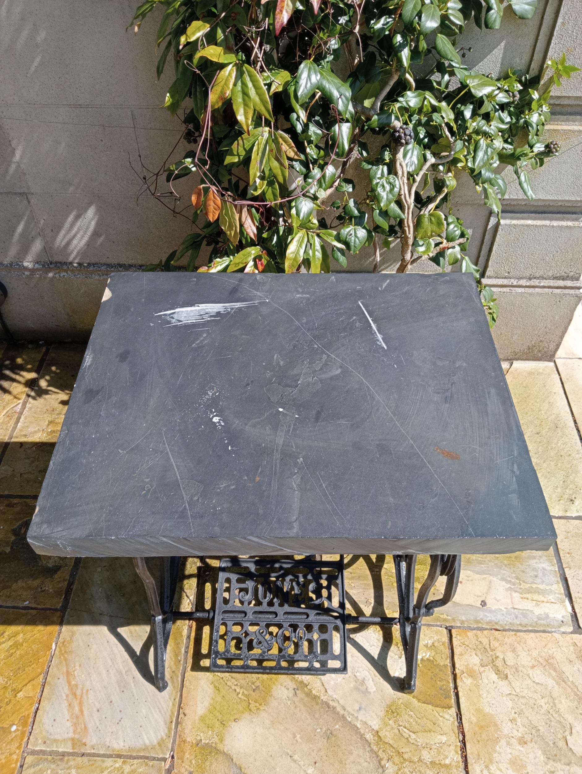 Cast iron sewing base with slate top {H 77cm x W 66cm x D 54cm}. (NOT AVAILABLE TO VIEW IN PERSON) - Image 2 of 2