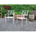 Pair of cast aluminium garden chairs {84 cm H x 58 cm W x 45 cm D}.