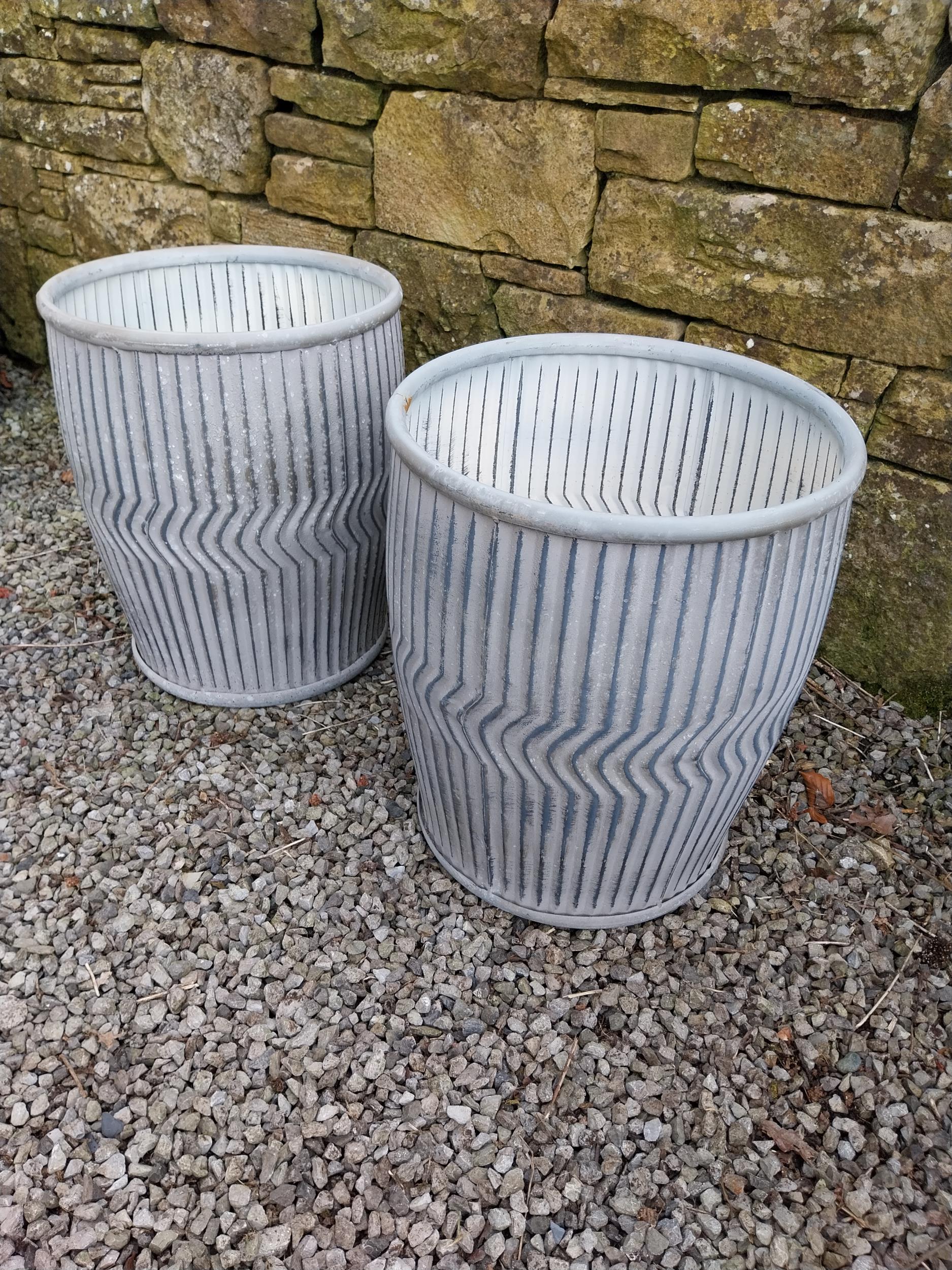 Pair of galvanised metal circular garden planters {48 cm H x 40 cm Dia.}. - Image 4 of 5