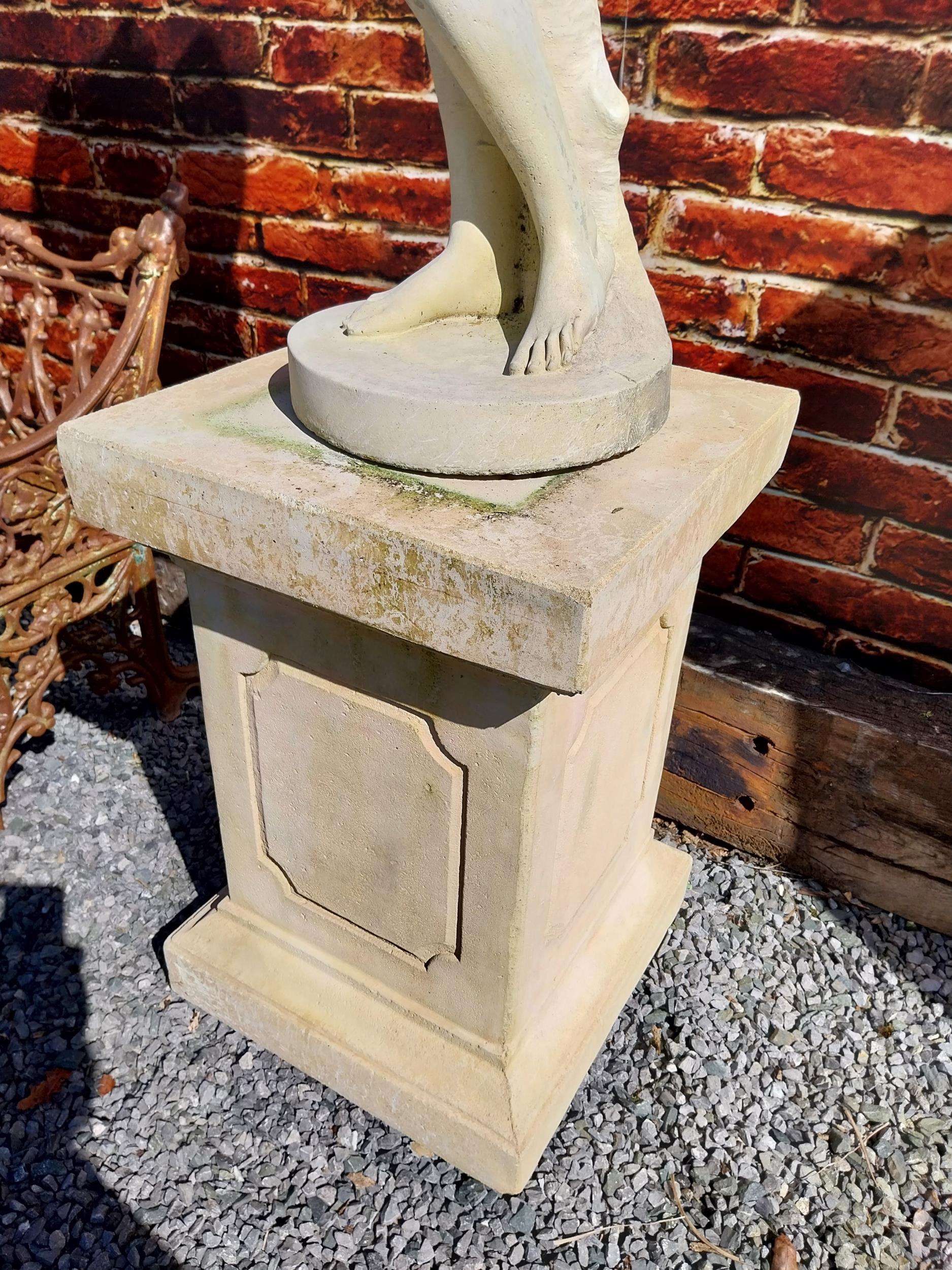 Moulded sandstone statue of a Grecian Lady raised on pedestal {192 cm H x 47 cm W x 47 cm D}. - Image 6 of 13