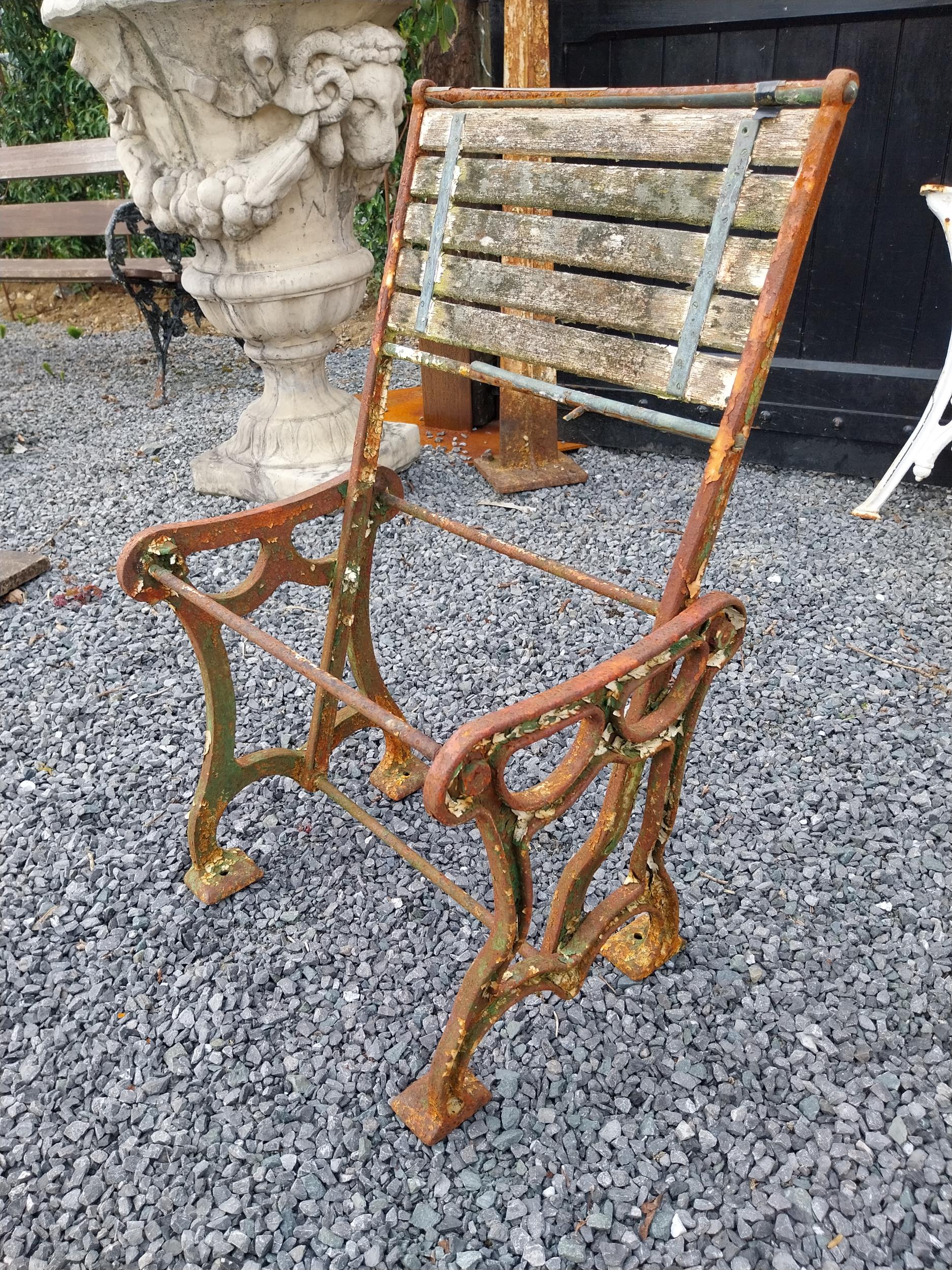 19th C. cast iron garden chair - in need of restoration {84 cm H x 50 cm W x 44 cm D}. - Image 2 of 2