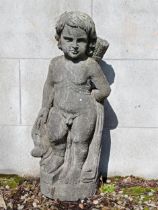 Stone statue of a Boy hunter {H 82cm x W 75cm x D 42cm }. (NOT AVAILABLE TO VIEW IN PERSON)