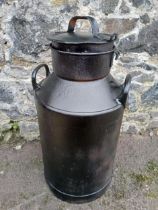 Metal milk churn with lid {H 89cm x Dia 30cm }. (NOT AVAILABLE TO VIEW IN PERSON)