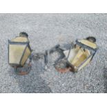 Pair of painted copper wall lanterns with metal bracket - in need of restoration {94 cm H x 80 cm