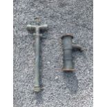 Cast iron sink pump and brass water pump {44 cm H x 32 cm W x 17 cm D and 107 cm H x 30 cm W x 10 cm