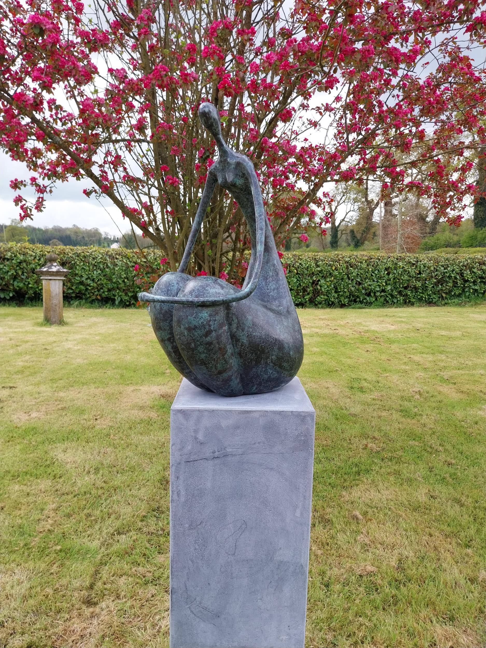 Exceptional quality contemporary bronze sculpture 'The Crouching Lady' raised on slate plinth { - Image 2 of 10