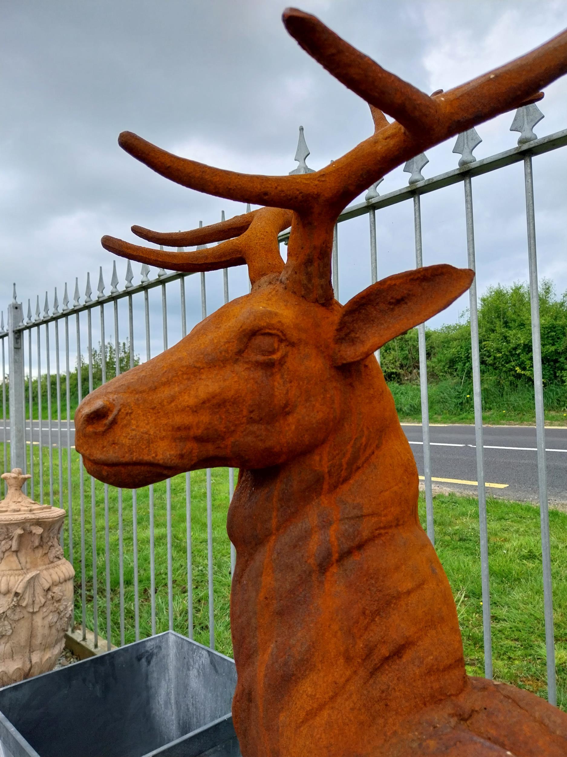 Good quality French cast iron statue of a Stag mounted on platform base {145 cm H x 110 cm W X 66 cm - Image 5 of 5