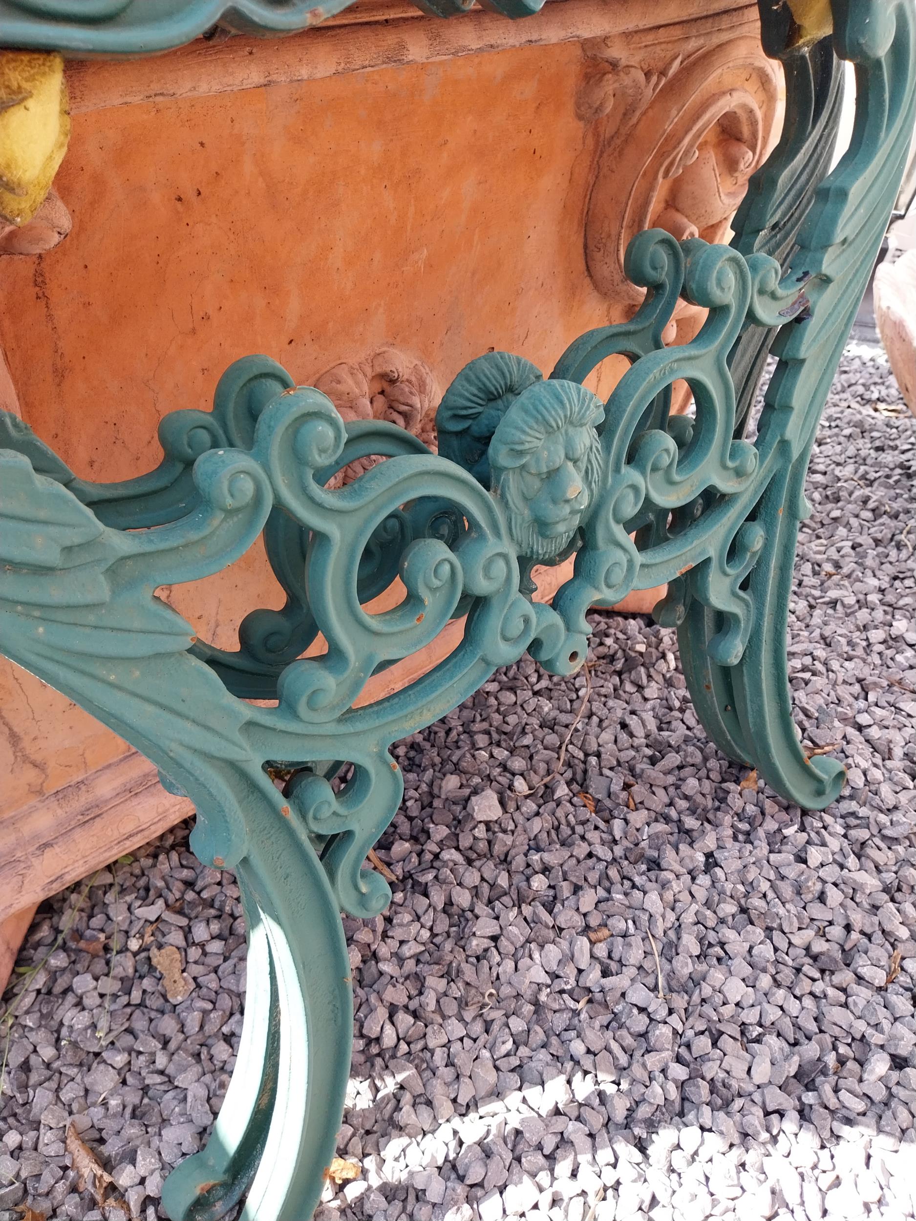 Pair of cast iron seat ends {65 cm H x 68 cm W x 5 cm D}. - Image 2 of 3