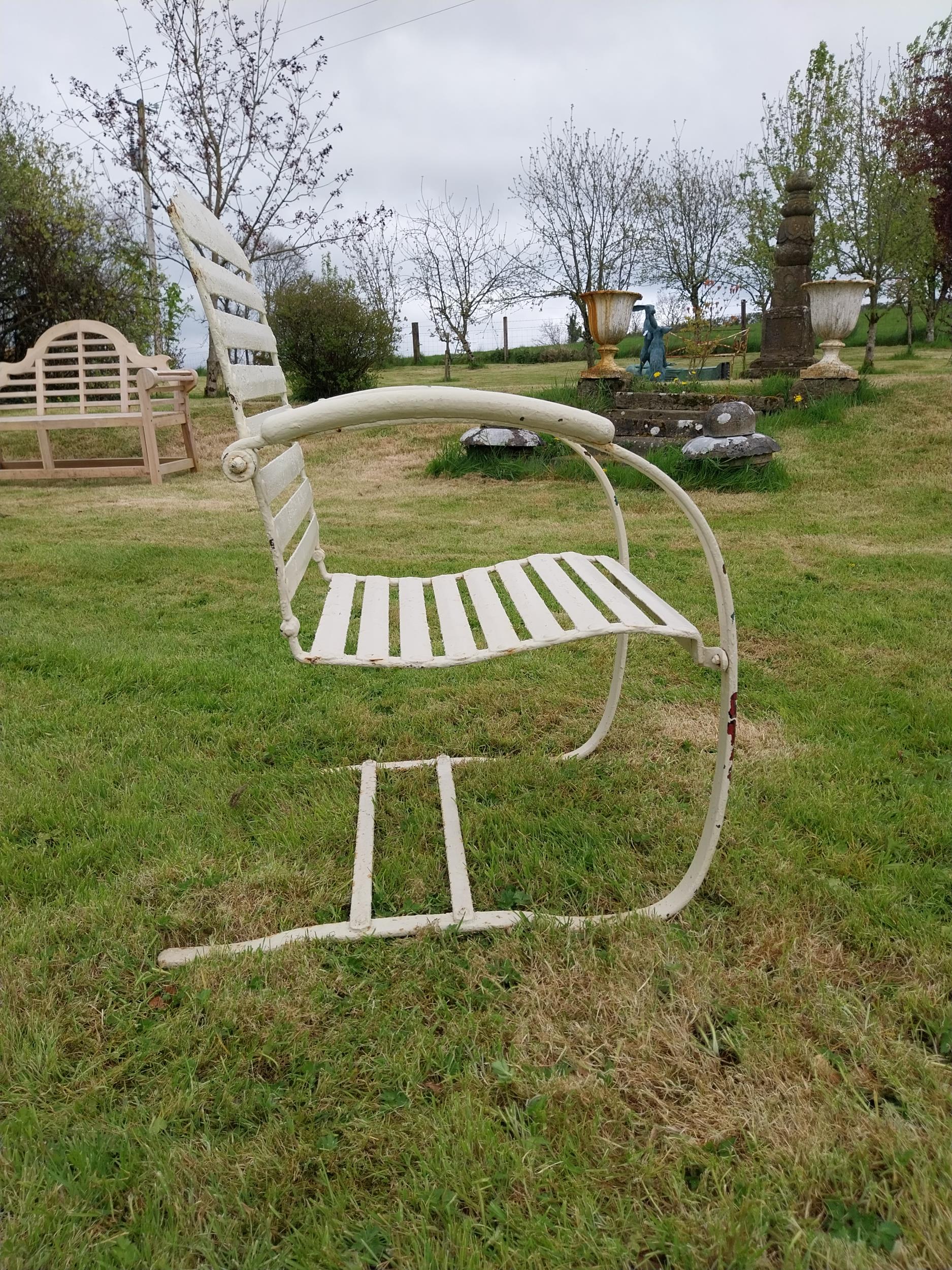 Early 20th C. painted wrought iron sprung garden armchair {90 cm H x 56 cm W x 56 cm D}. - Image 5 of 6