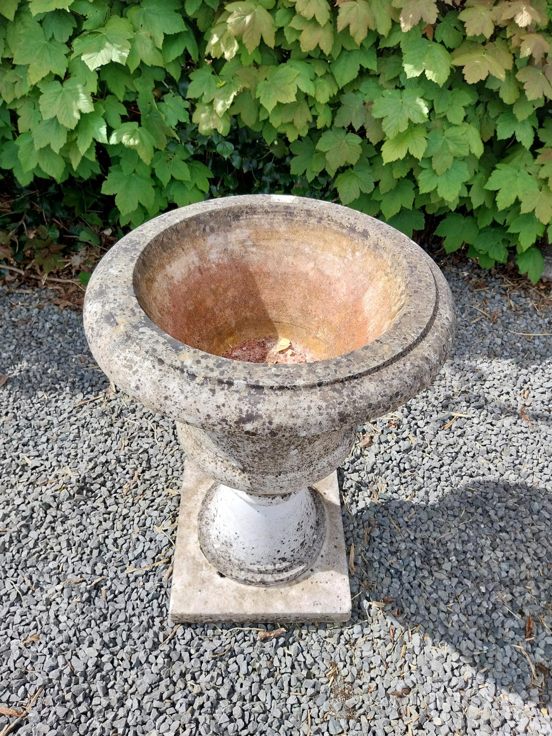 Victorian carved Carrara marble urn on pedestal {72 cm H x 49 cm Dia.}. - Image 3 of 6