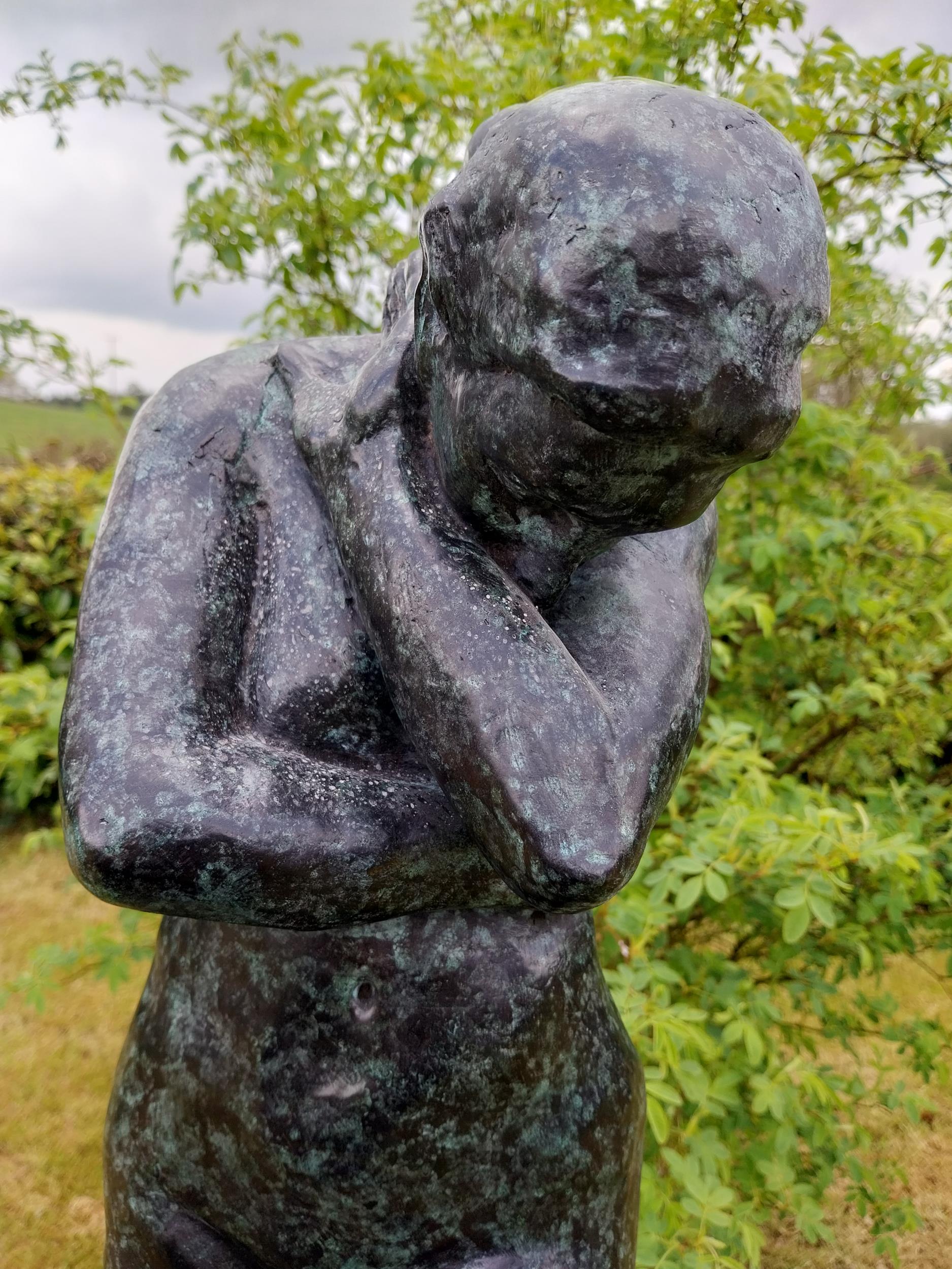 Exceptional quality contemporary bronze sculpture 'The Lonely Embrace' raised on slate plinth { - Image 7 of 10