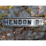 Cast iron Street sign Hendon Road {H 18cm x W 82cm }. (NOT AVAILABLE TO VIEW IN PERSON)