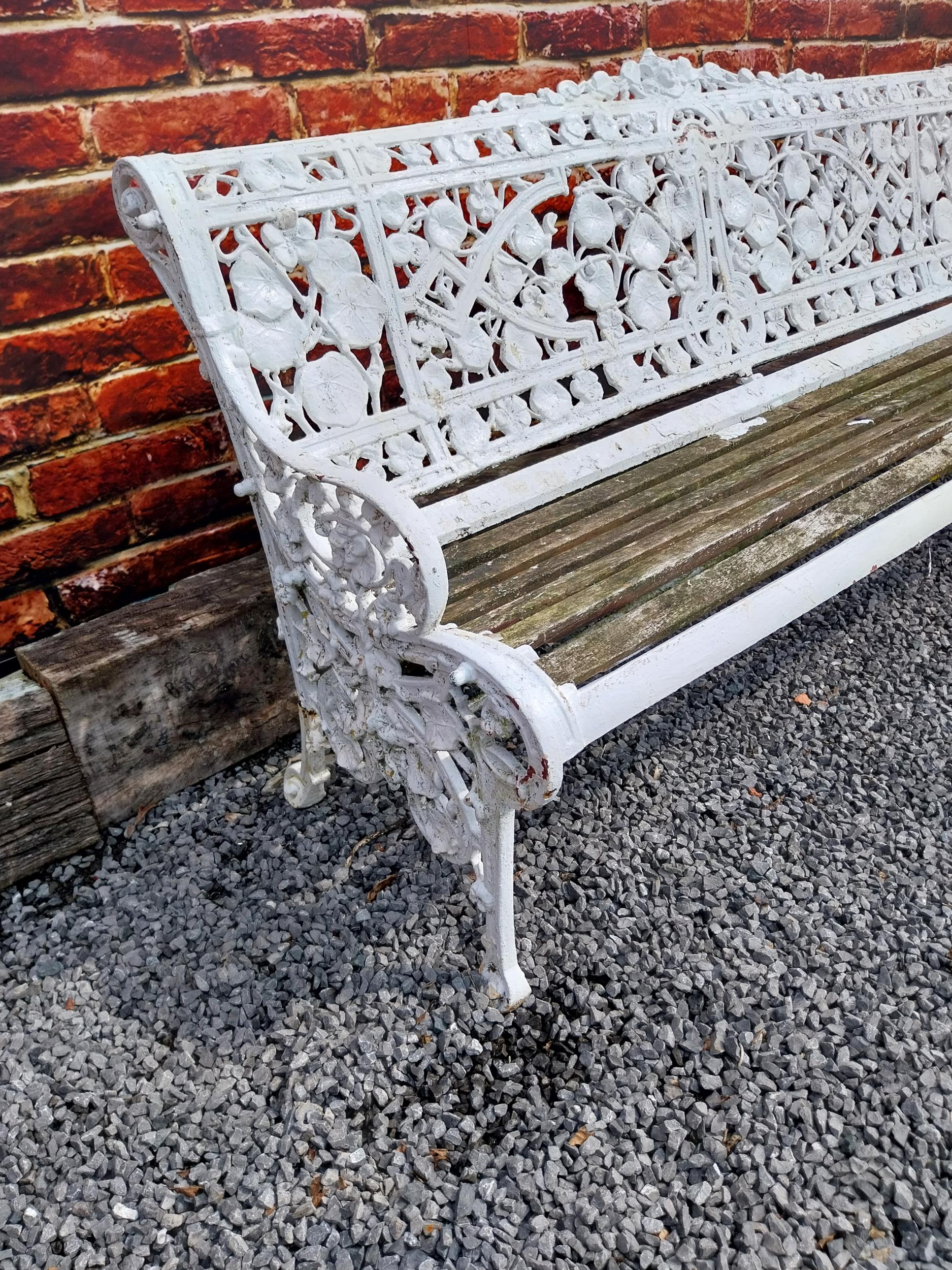 Rare 19th C. cast iron Coalbrookdale garden bench with nasturtium design {86 cm H x 183 cm W x 66 cm - Image 5 of 6