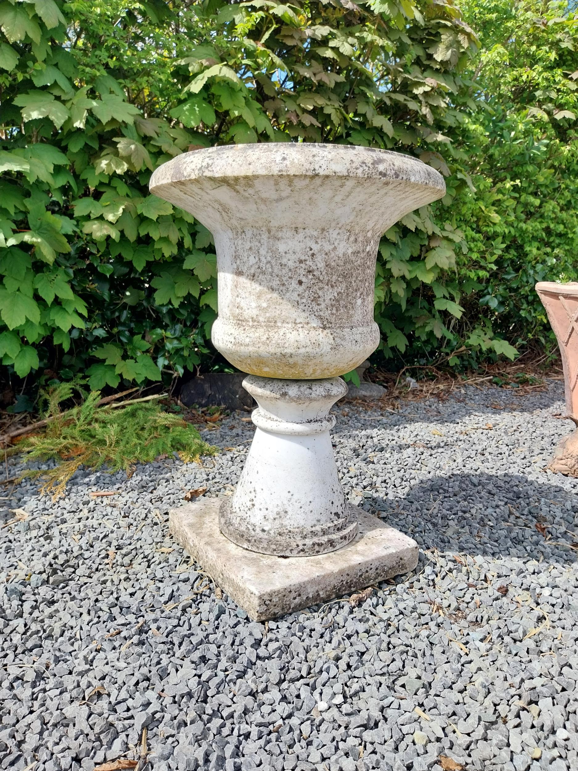 Victorian carved Carrara marble urn on pedestal {72 cm H x 49 cm Dia.}. - Image 4 of 6