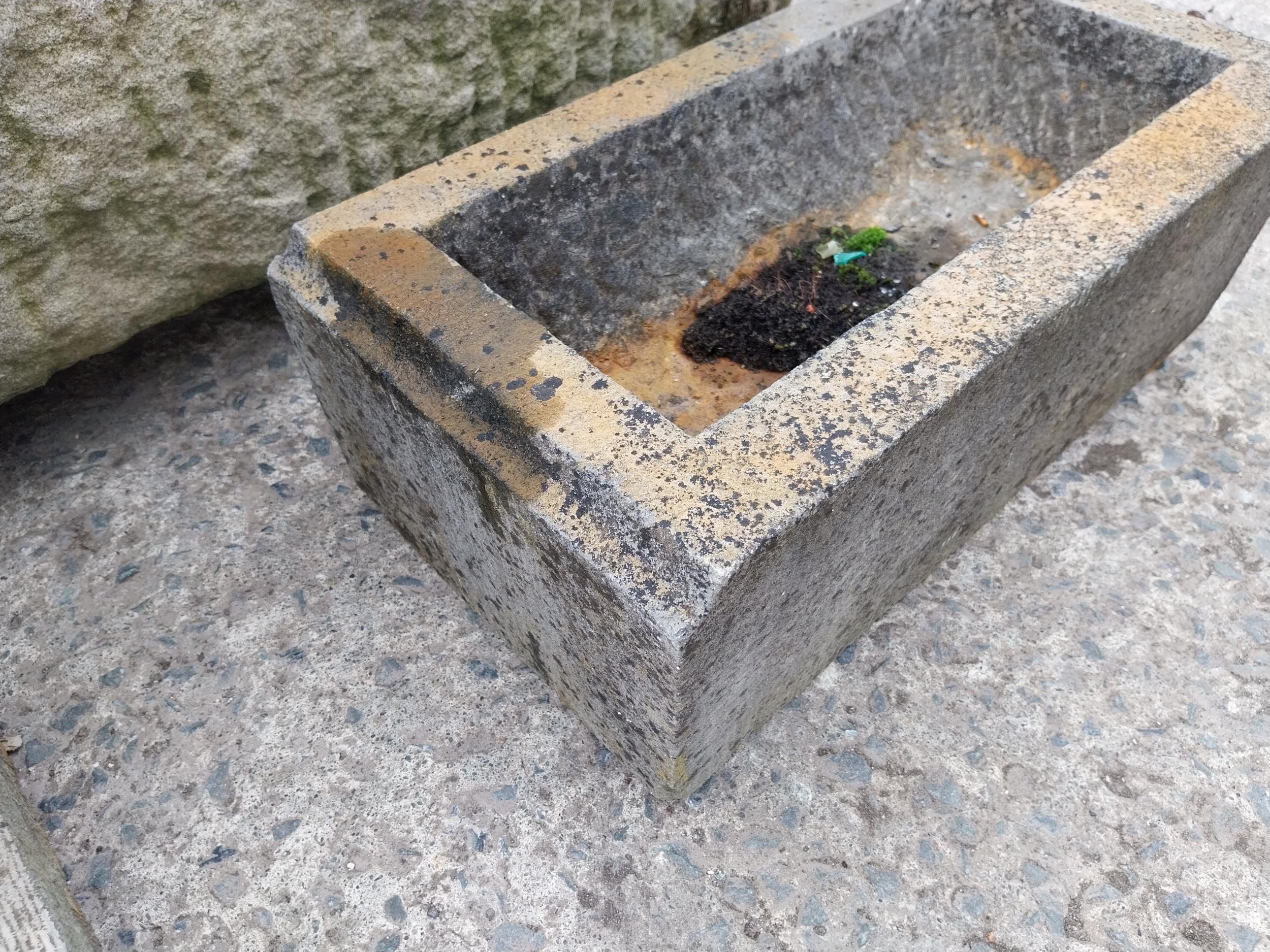 19th C. carved limestone planter {18 cm H x 52 cm W x 27 cm D}. - Image 3 of 3