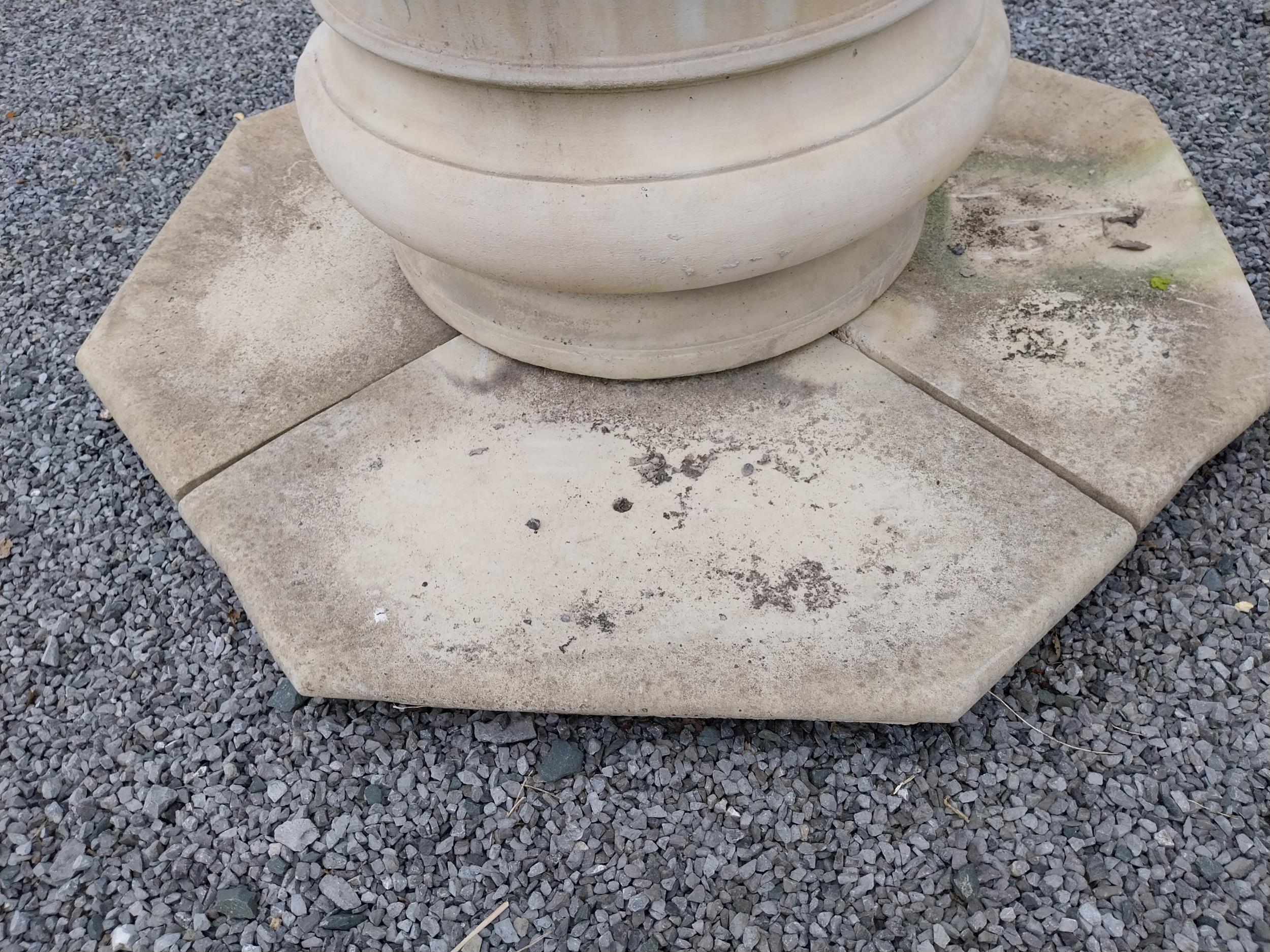 Good quality moulded sandstone well head with platform base and wrought iron arch {224 cm H x 180 cm - Image 4 of 4