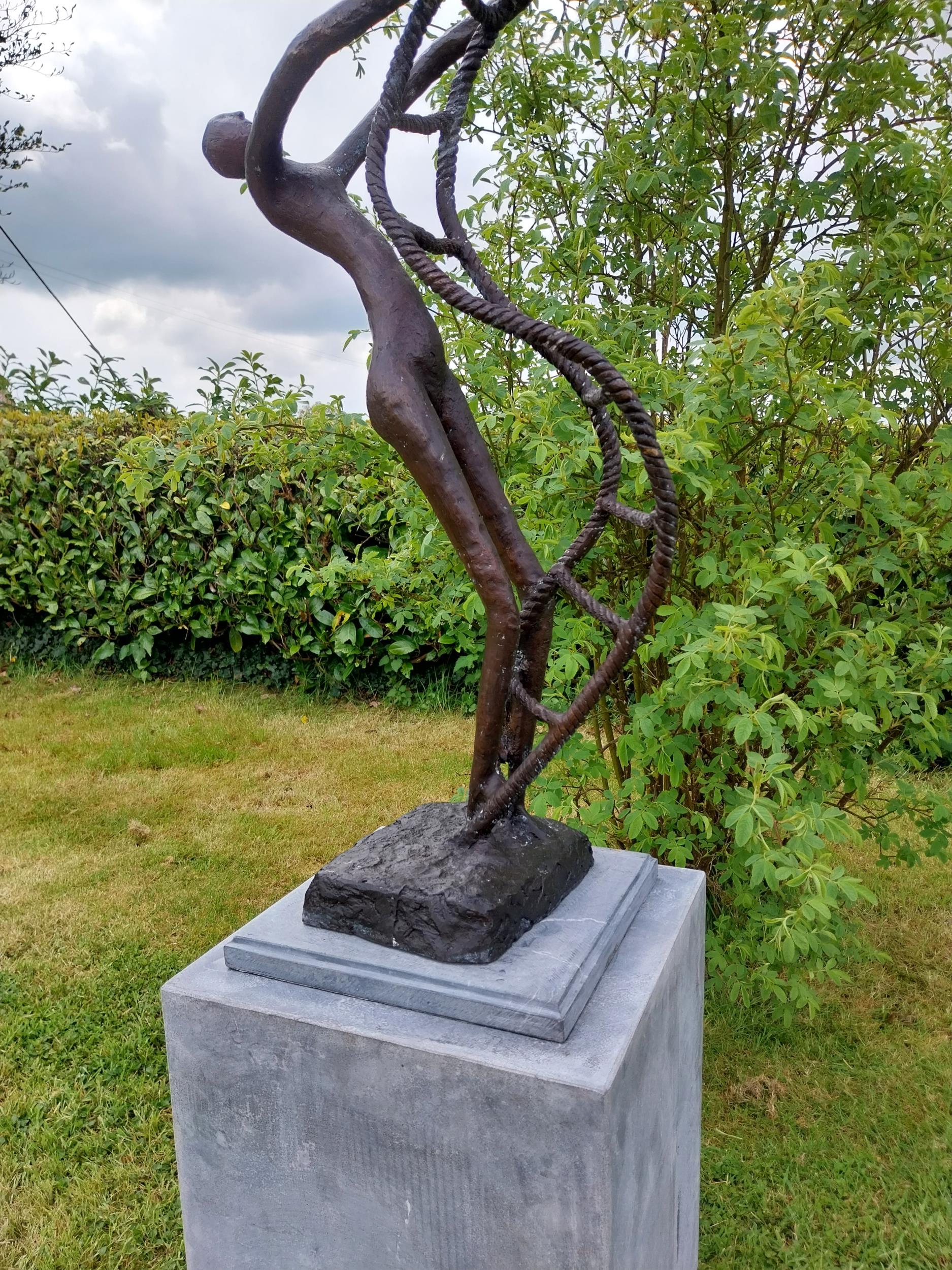 Exceptional quality contemporary bronze sculpture 'The Rope Climbing Acrobats' raised on slate - Image 4 of 7