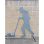 Metal silhouette of farmer {H 170cm x W 160cm }. (NOT AVAILABLE TO VIEW IN PERSON)