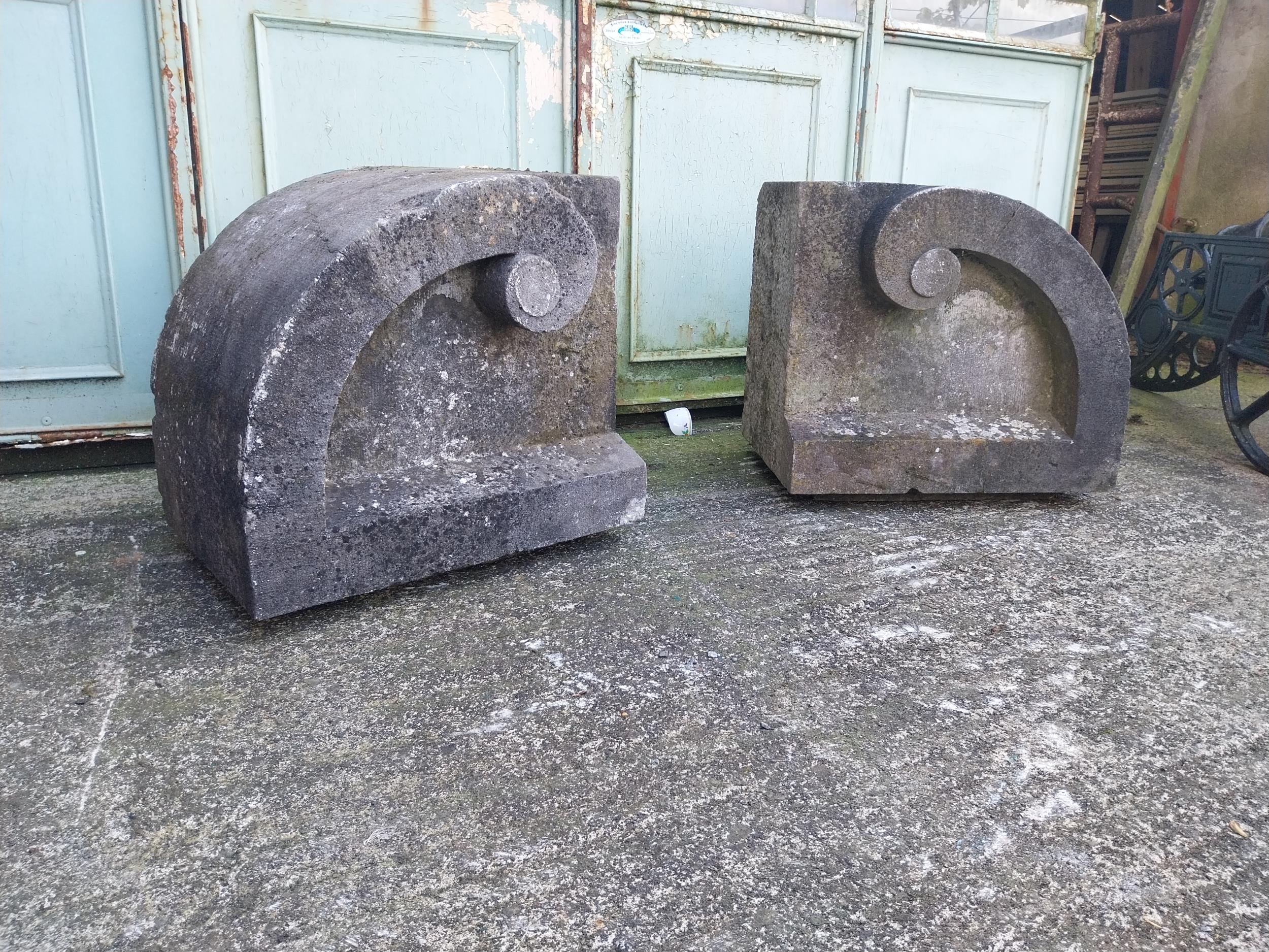 Pair of 19th C. carved limestone pier caps {52 cm H x 58 cm W x 40 cm D}. - Image 9 of 9