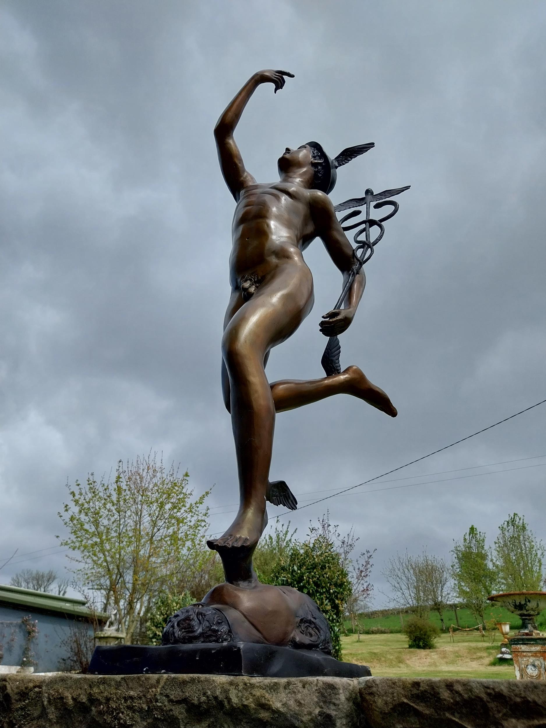 Exceptional quality bronze statue of Mercury {165 cm H x 43 cm W x 62 cm D}. - Image 4 of 8